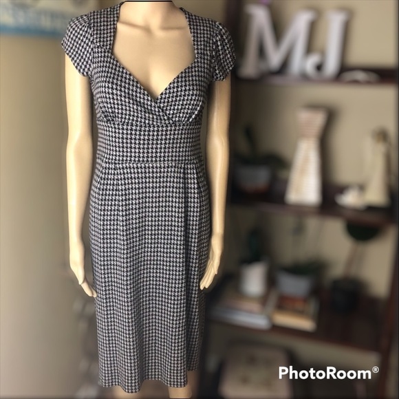 Banana Republic Stretch Houndstooth Pattern Midi Classic Cotton Dress Size XS - Picture 1 of 8